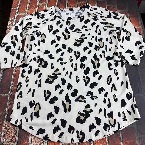 Tickled Teal Black Tan Leopard 3/4 Sleeve Blouse - Picture 1 of 6